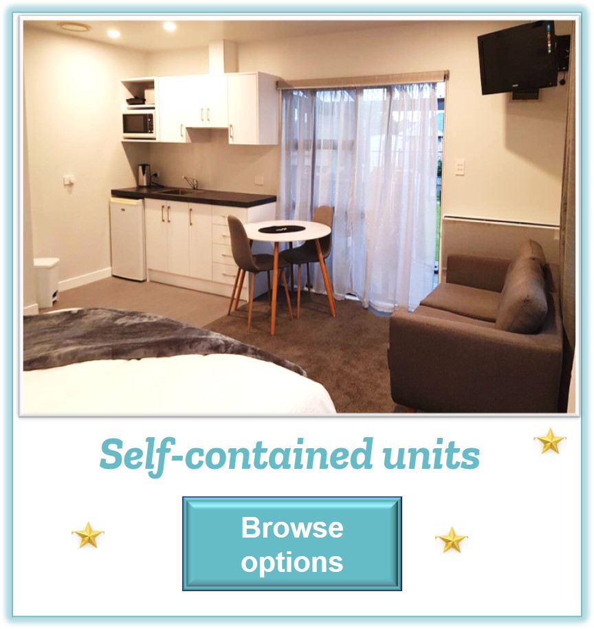 Self-contained unit button to select holiday accommodation for the Soak and Cycle Package in Rotorua