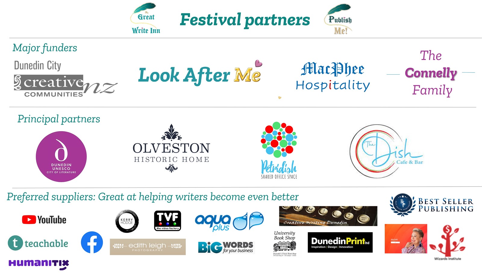Sponsors and suppliers for The Great Write Inn